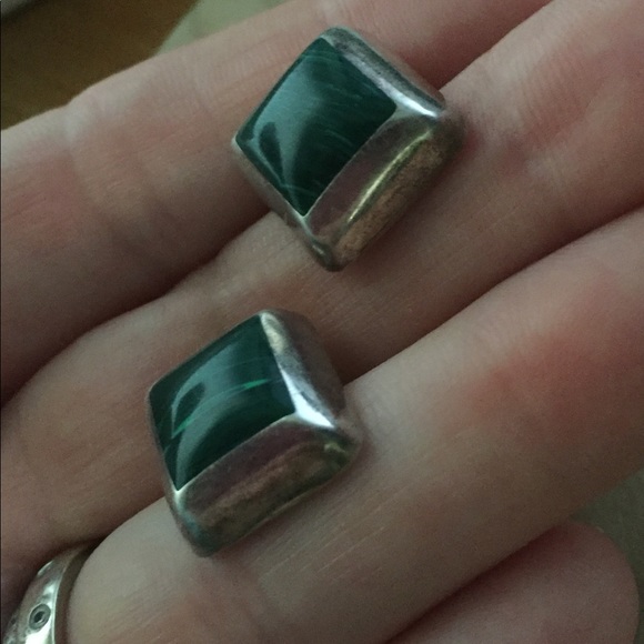 Vintage Taxco 925 silver inlaid malachite earrings - Picture 2 of 7